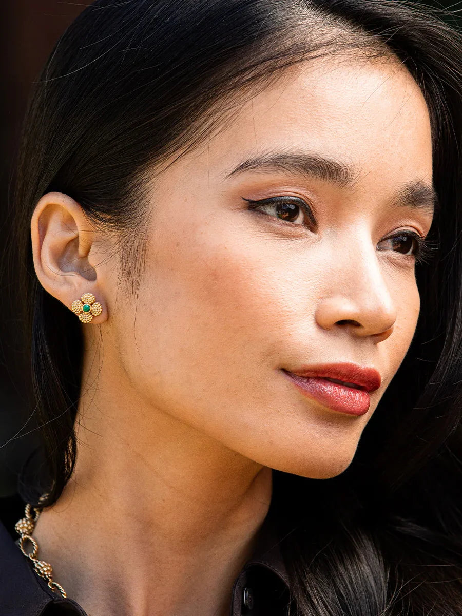 Capucine De Wulf Berry Clover Convertible Duo Earrings Gold Malachite