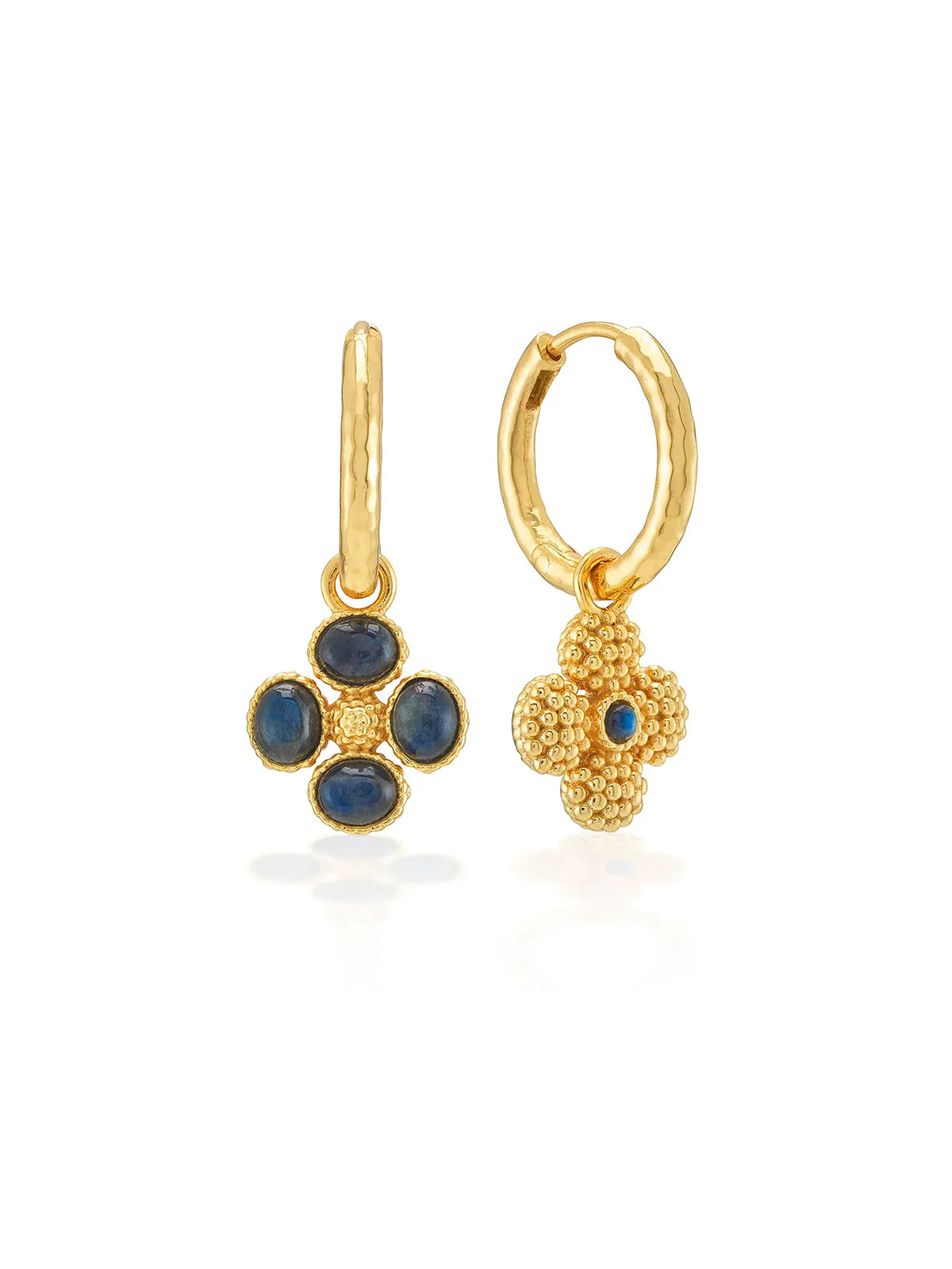 Capucine De Wulf Berry Clover Charm Hoop Earrings Gold Blue Labradorite