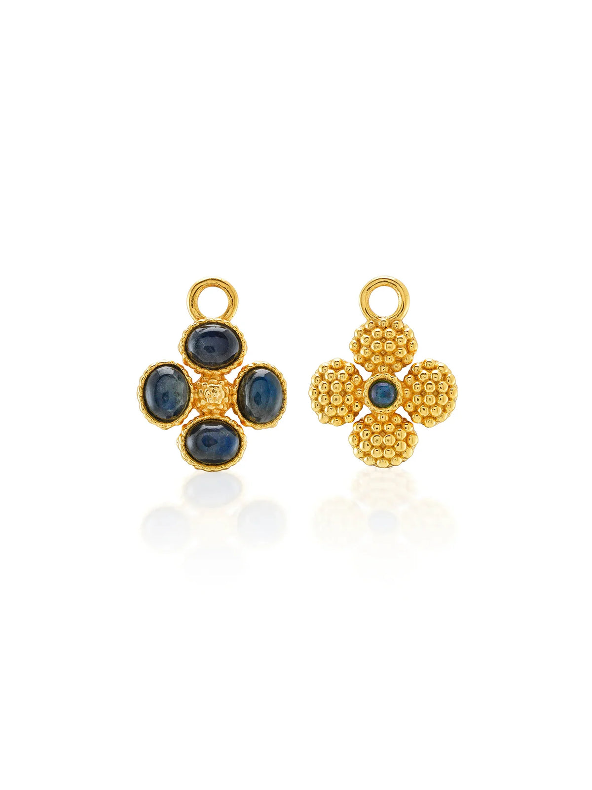 Capucine De Wulf Berry Clover Charm Hoop Earrings Gold Blue Labradorite