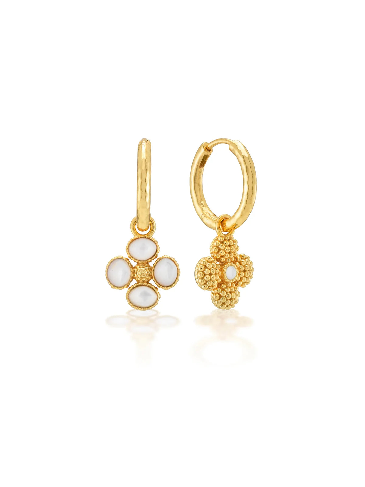 Capucine de Wulf Berry Clover Hoop Earrings with Double Sided Charm - Mother of Pearl