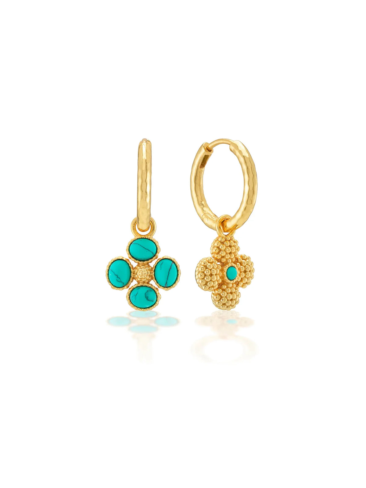 Capucine de Wulf Berry Clover Hoop Earrings with Double Sided Charm - Turquoise