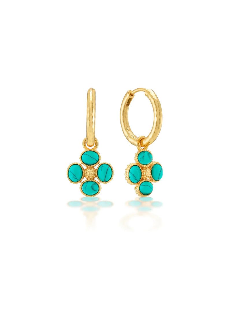 Capucine de Wulf Berry Clover Hoop Earrings with Double Sided Charm - Turquoise