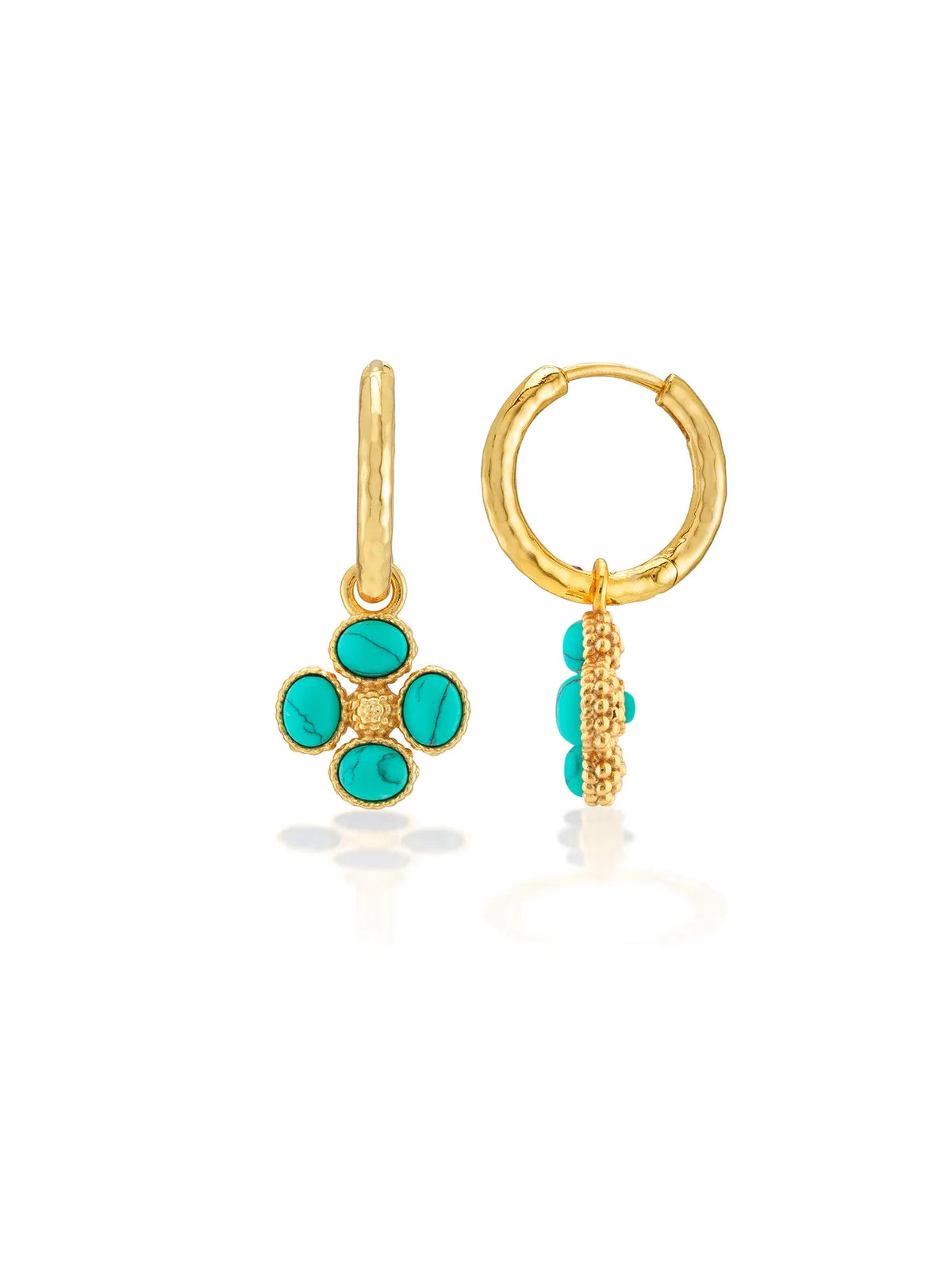 Capucine de Wulf Berry Clover Hoop Earrings with Double Sided Charm - Turquoise