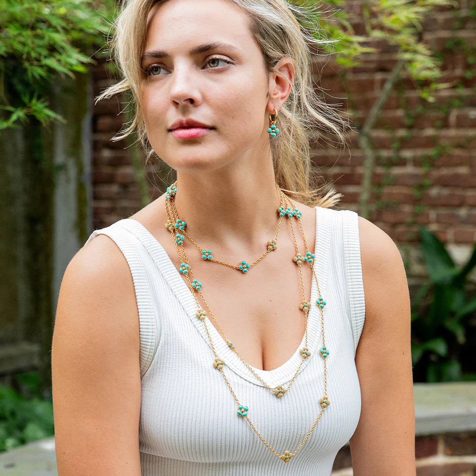 Capucine de Wulf Berry Clover Hoop Earrings with Double Sided Charm - Turquoise