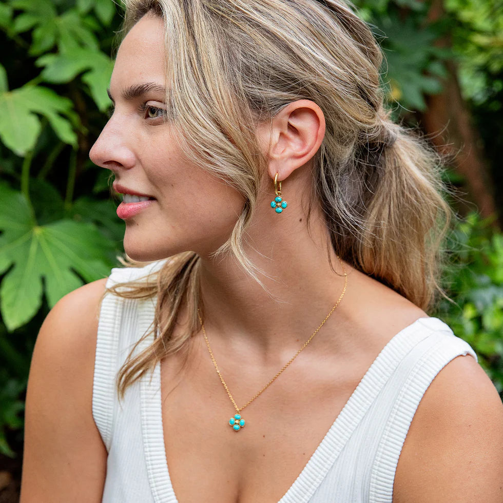 Capucine de Wulf Berry Clover Hoop Earrings with Double Sided Charm - Turquoise