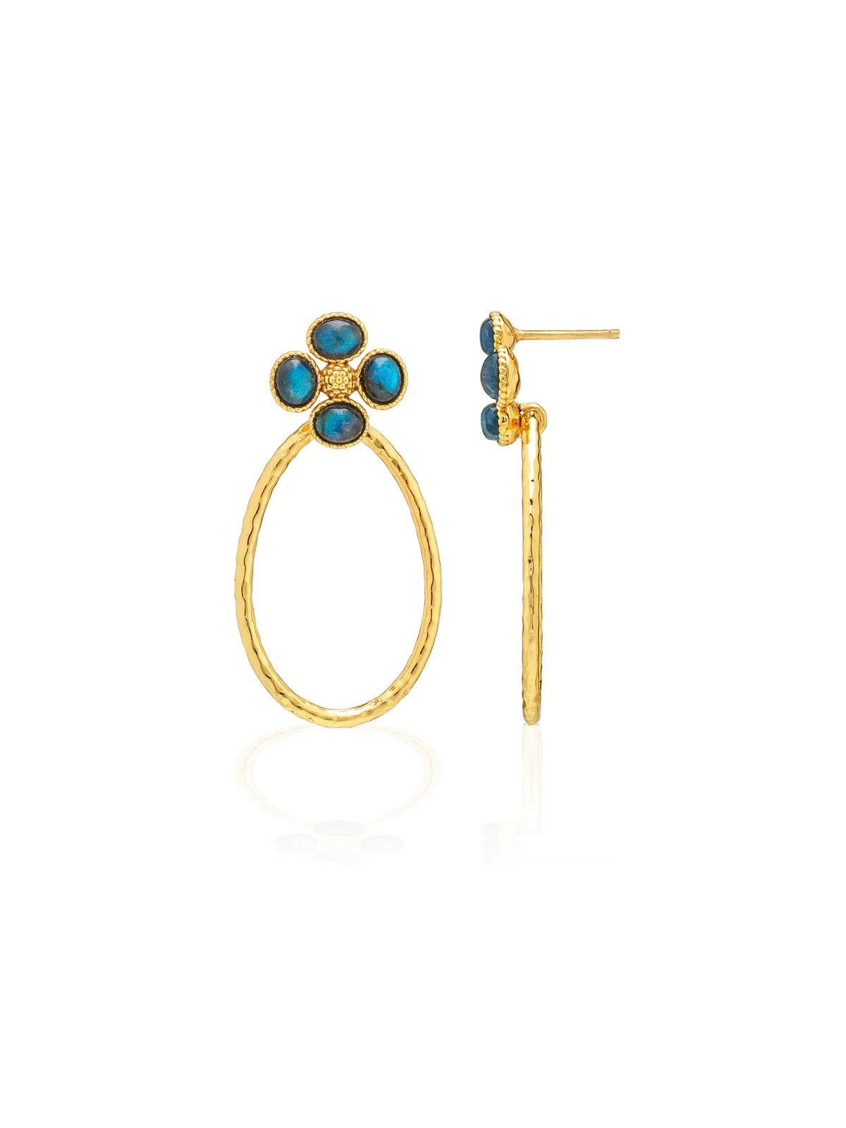 Capucine De Wulf Berry Clover Teardrop Earrings Gold Blue Labradorite