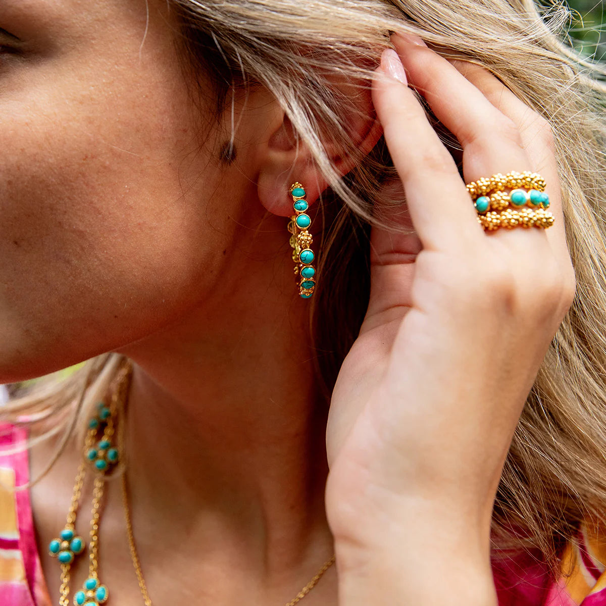 Capucine de Wulf Berry Gem Medium Hoop Earrings - Turquoise