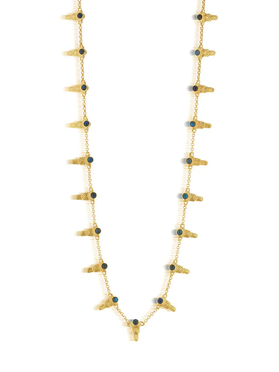 Capucine De Wulf Cleopatra Ra Gem Gold Necklace with Blue Labradorite