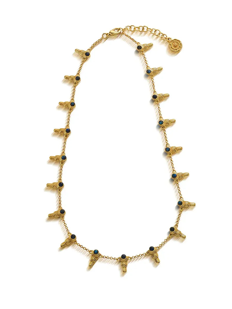 Capucine De Wulf Cleopatra Ra Gem Gold Necklace with Blue Labradorite