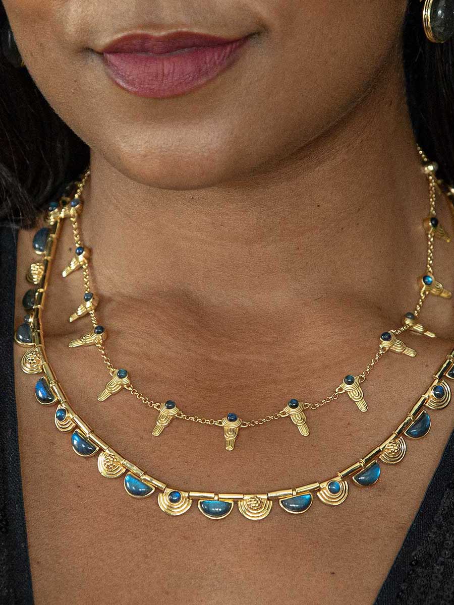 Capucine De Wulf Cleopatra Ra Gem Gold Necklace with Blue Labradorite