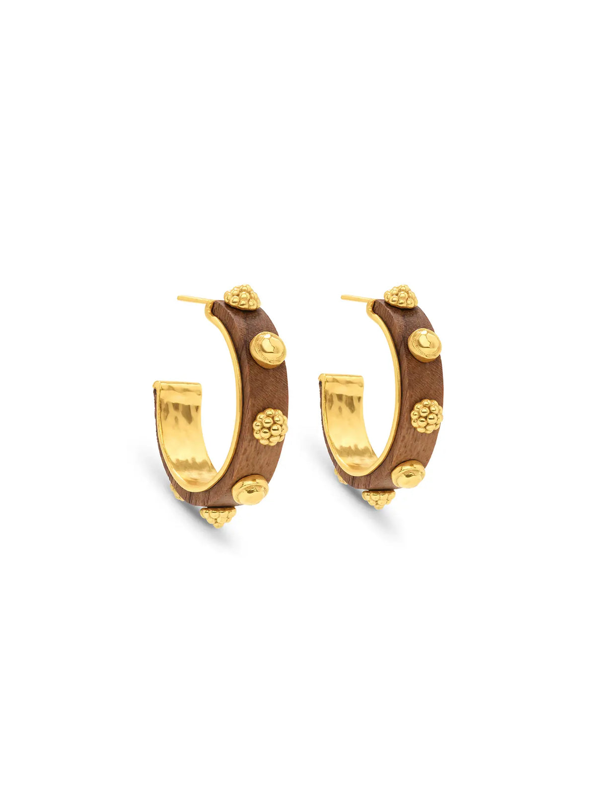 capucine de wulf gaia hoop earrings in 18k gold and teak wood