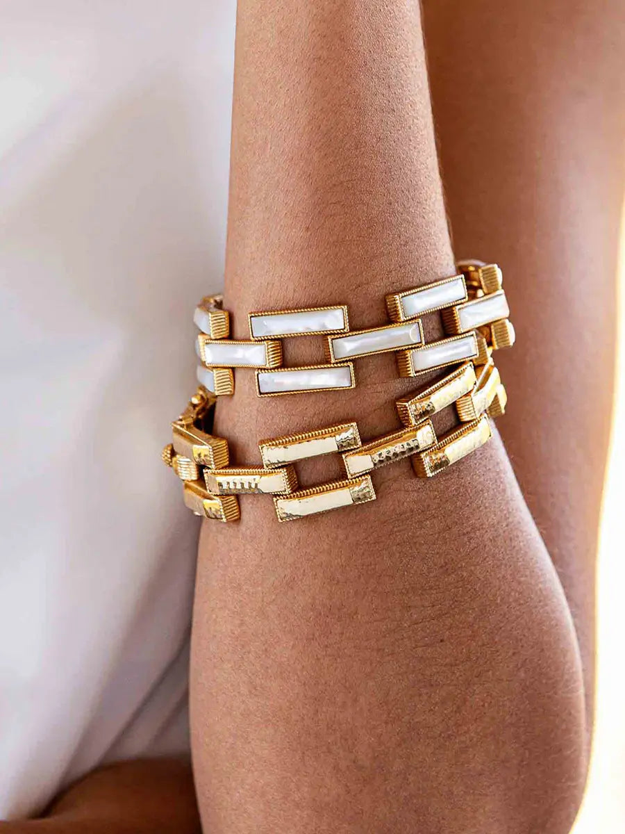 Capucine De Wulf Path Gold Link Bracelet with Mother-of-Pearl