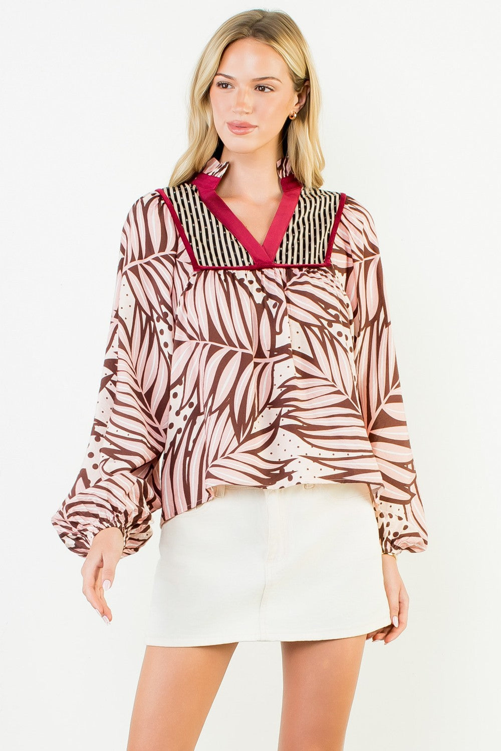 Long Sleeve Print Detail Top