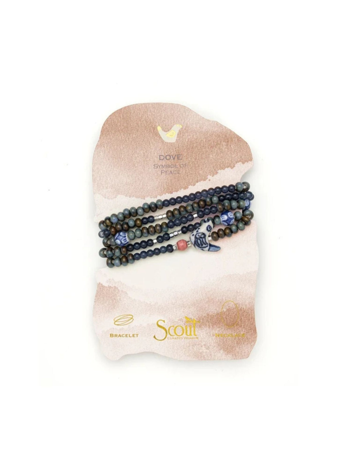 Ceramic Bead Wrap Bracelet + Necklace peace dove