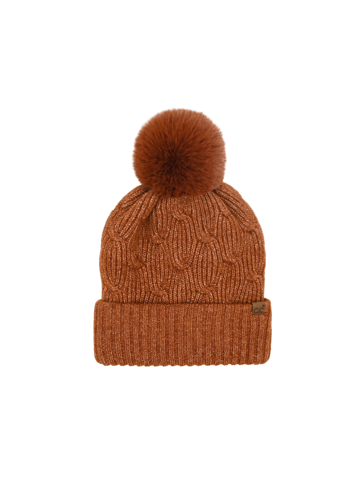 Chain Link Knitted Pom Beanie Brick