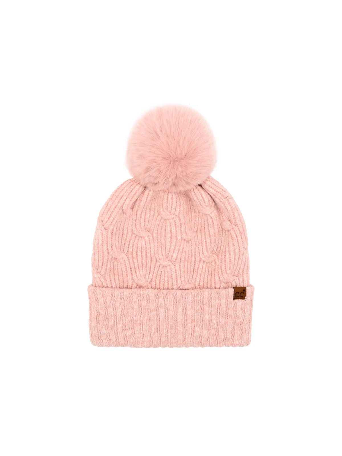 Chain Link Knitted Pom Beanie Dark Rose