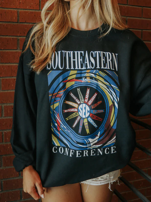 charlie southern sec band pinwheel sweatshirt in black -detail view