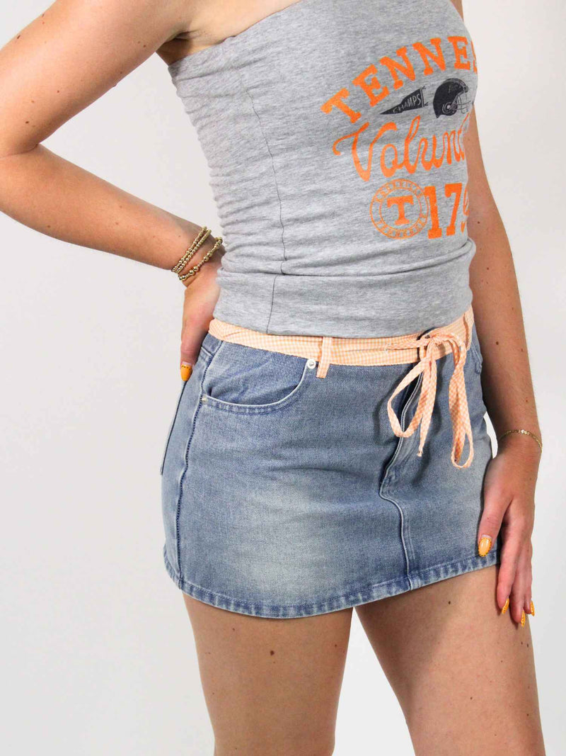 Checkerboard Gameday Skirt Light Denim Orange