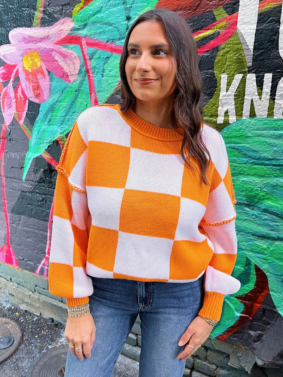 Checkerboard Pride Bishop Sleeve Sweater