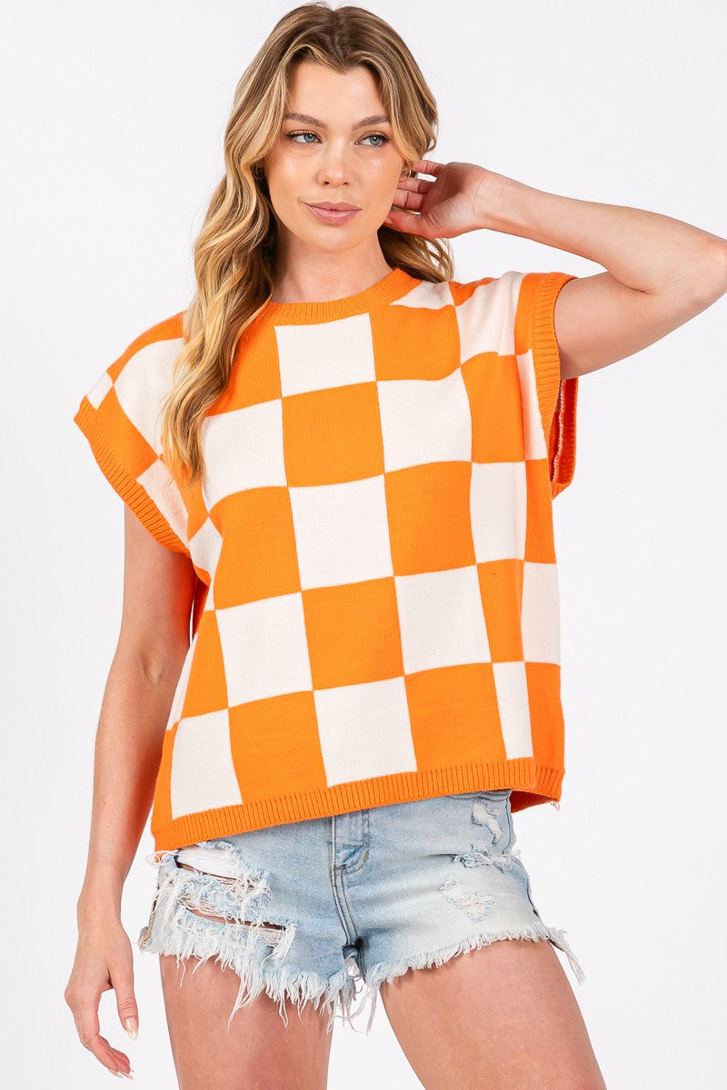 Victory Check Knit Sleeveless Top