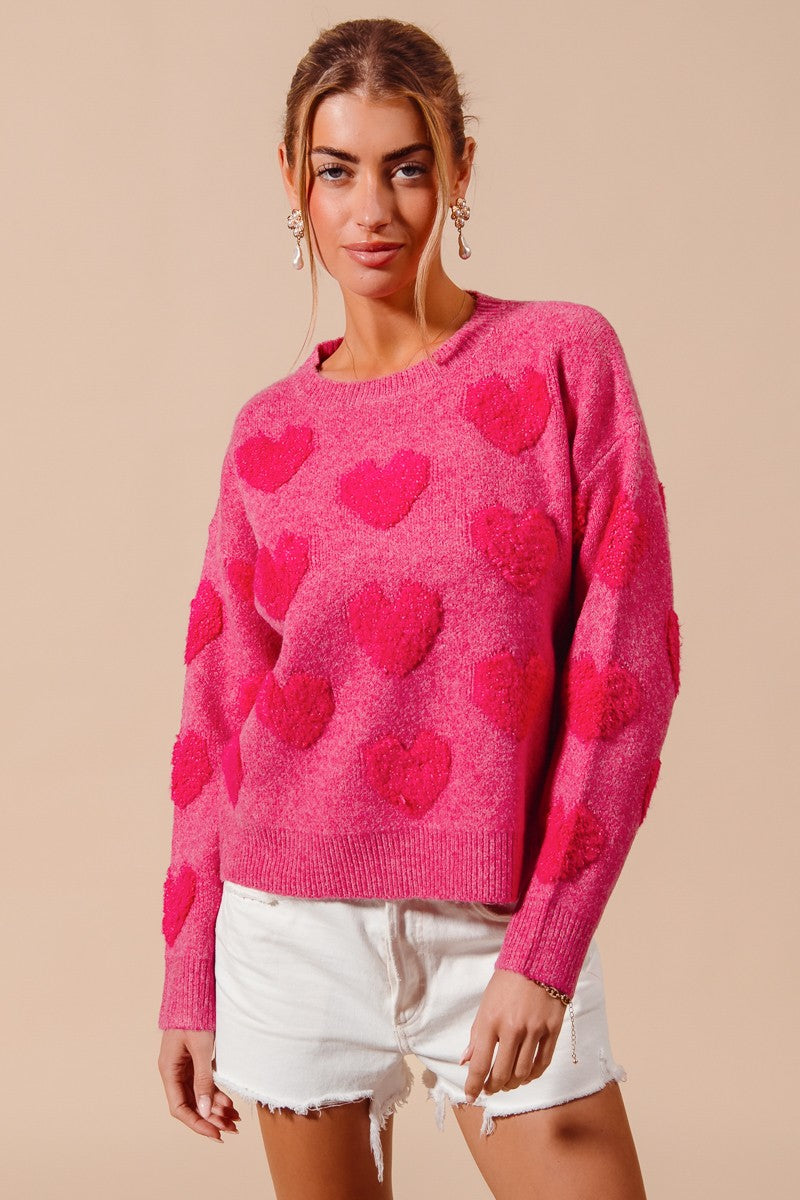 Chenille Texture Heart Sweater