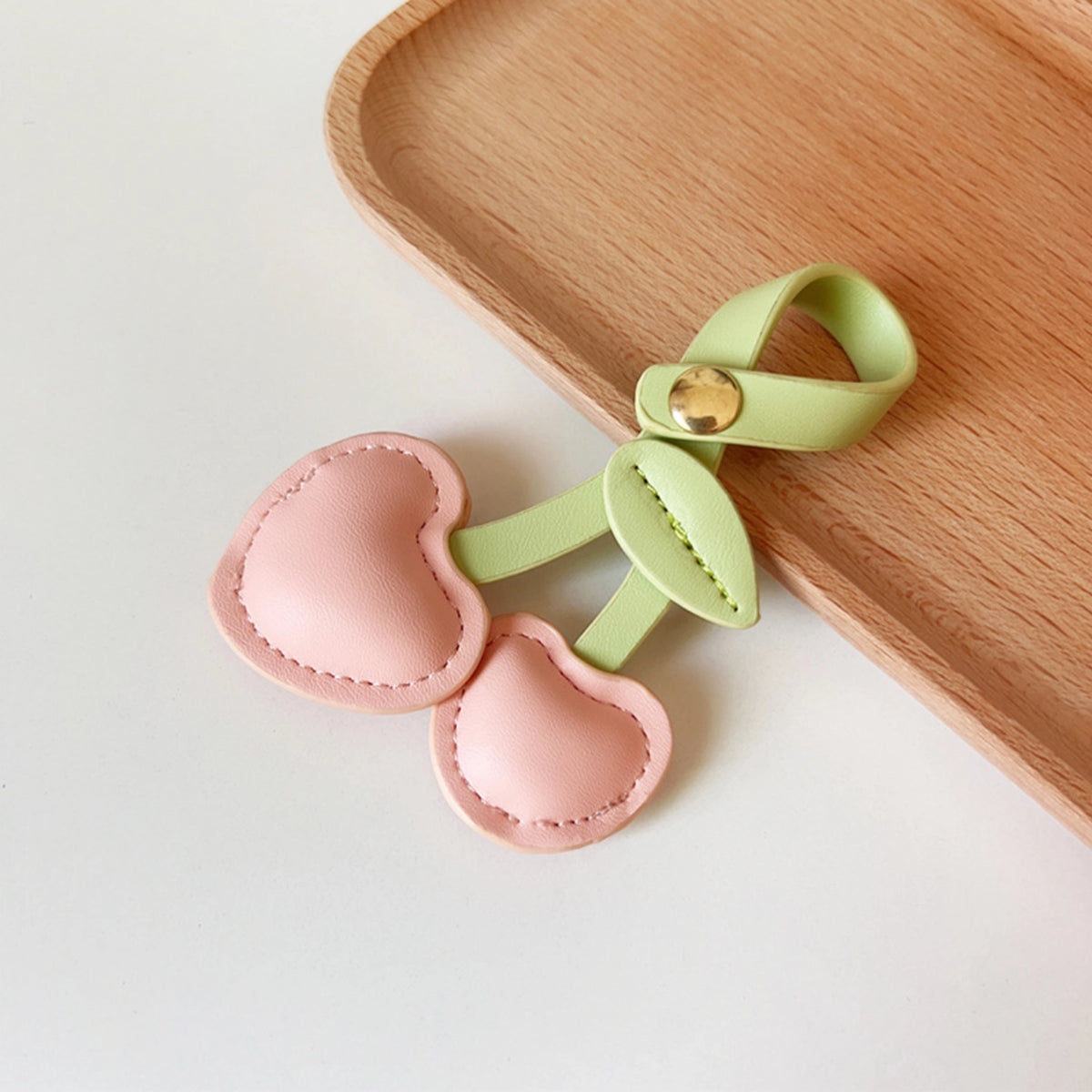 Cherry Leather Bag Charm Soft Pink & Mint