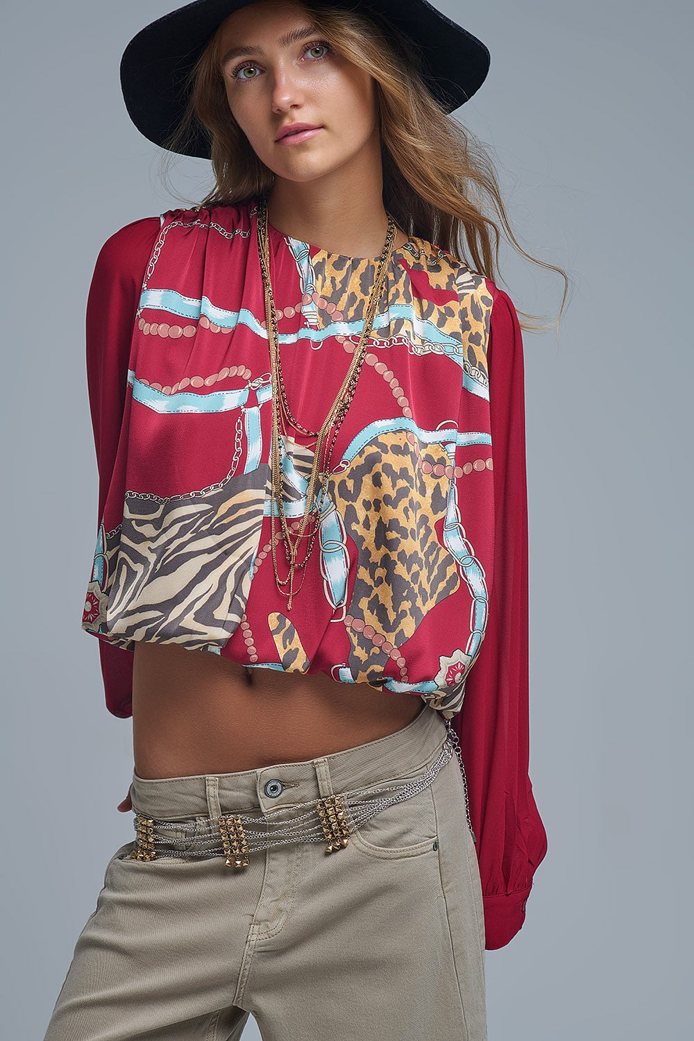 Abstract Print Crop Blouse