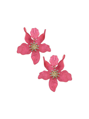 chloe resin flower statement earrings in fuschia