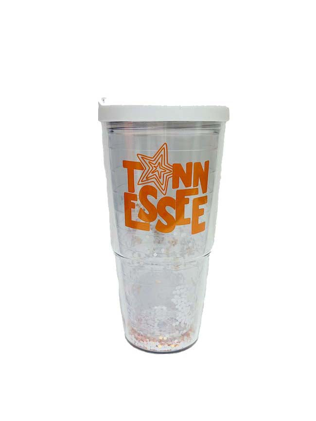 Clear Tennessee Orange Glitter Tumbler with Lid