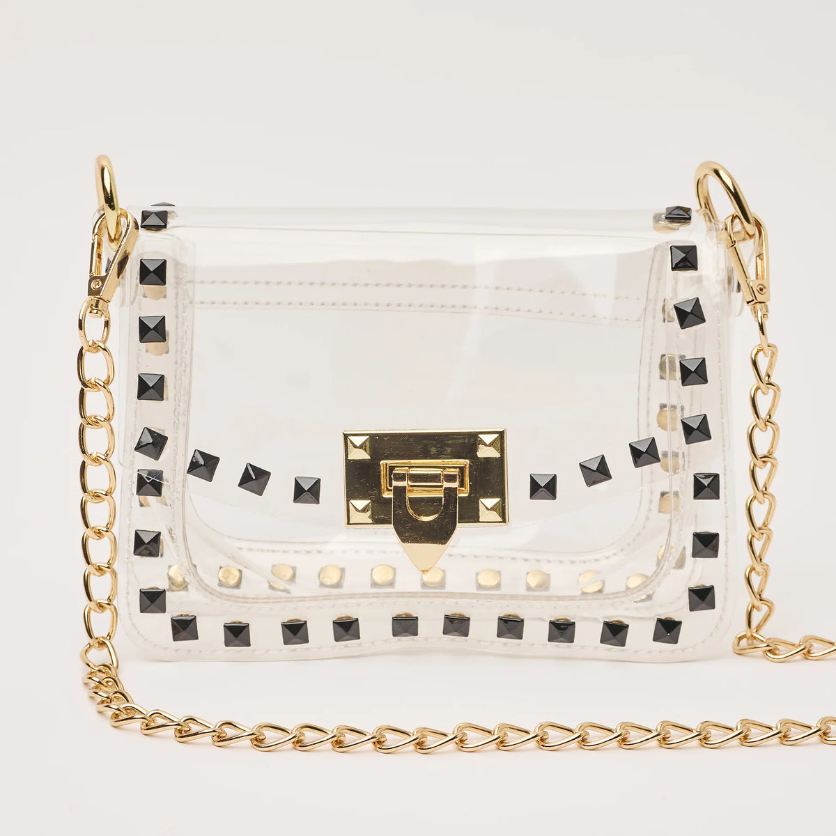 Jackie Clear Black Stud Crossbody Stadium Approved Clear Bag for Game Day