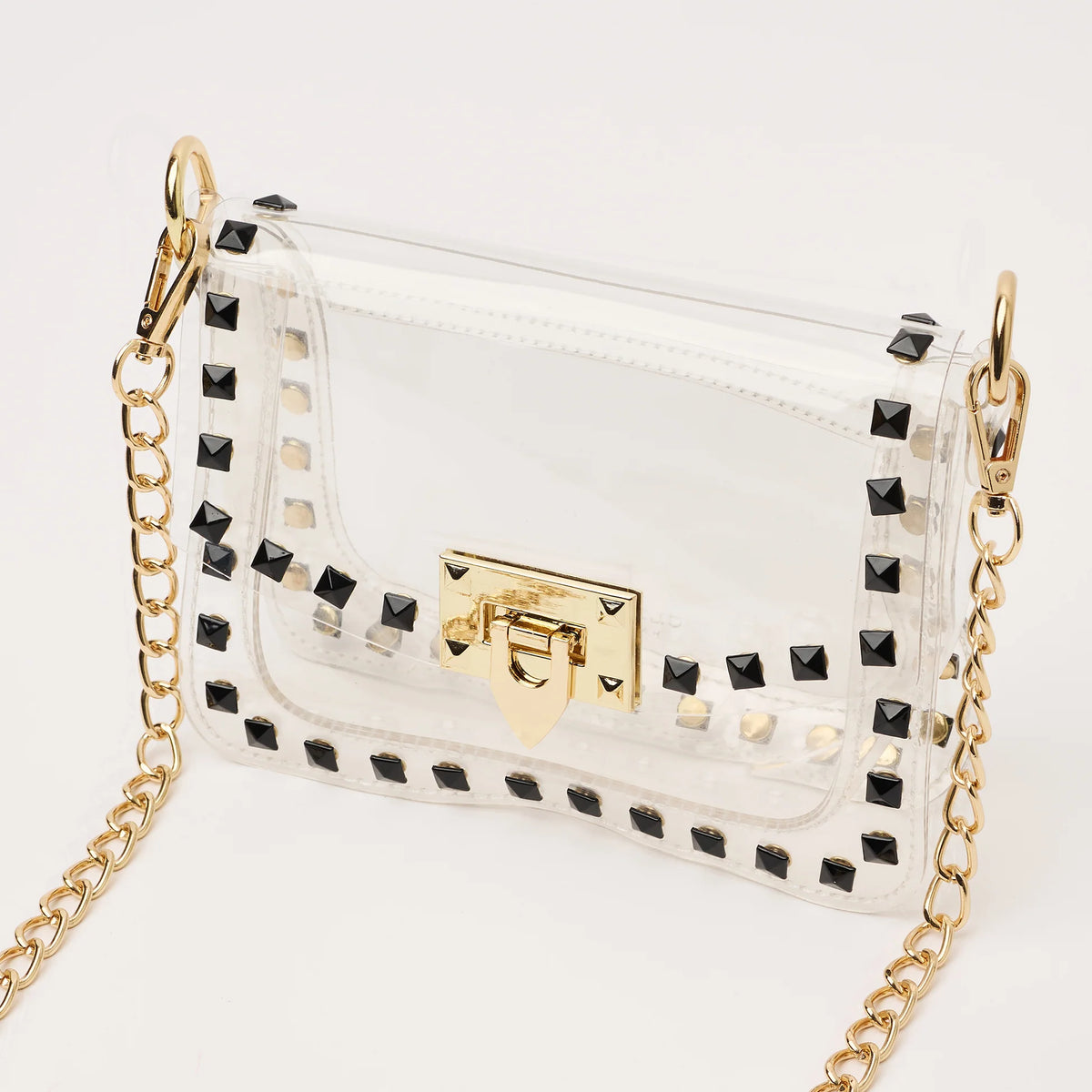 Jackie Clear Black Stud Crossbody Stadium Approved Clear Bag for Game Day