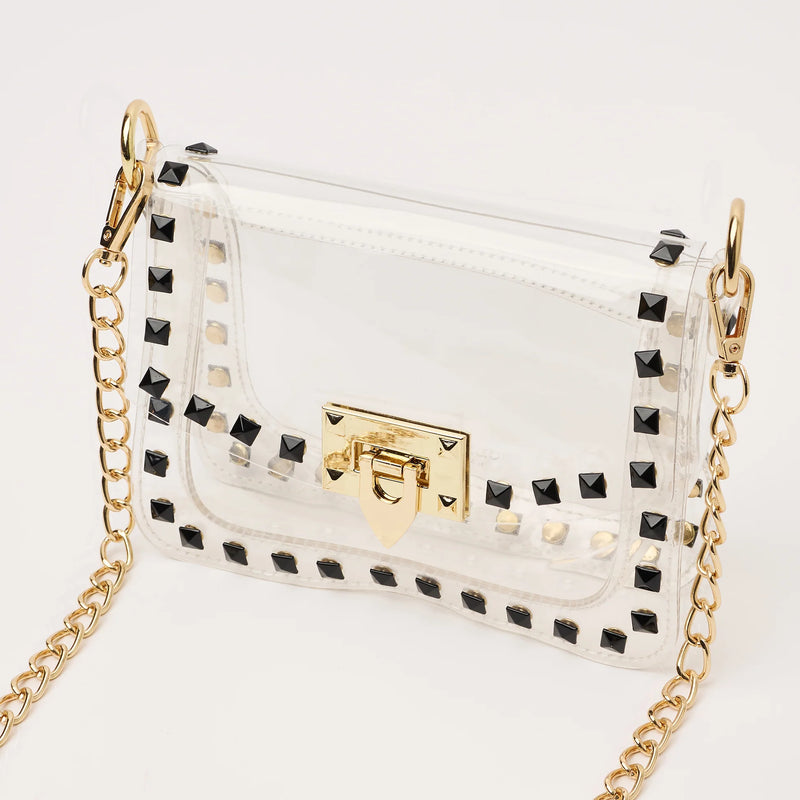 Jackie Clear Black Stud Crossbody Stadium Approved Clear Bag for Game Day