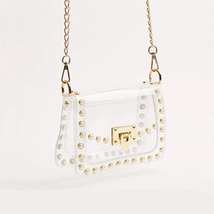 Jackie Clear Pearl & Gold Stud Crossbody Bag Stadium Approved Handbag