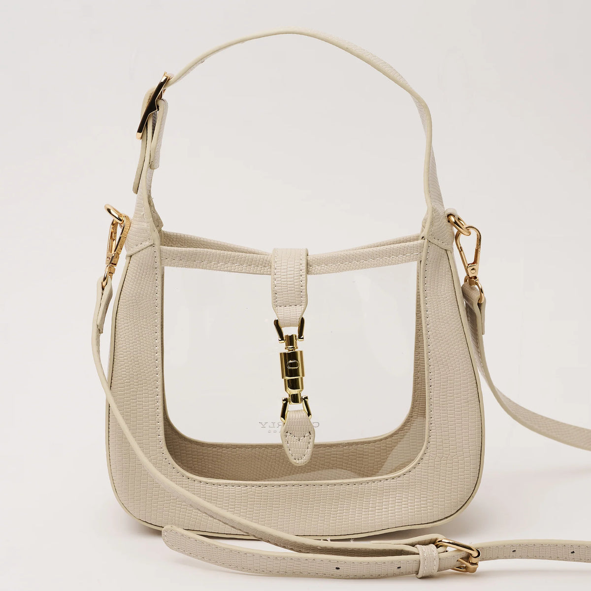 Clearly Handbags Paige Ivory & Gold Clear Crossbody Bag Stadium Approved