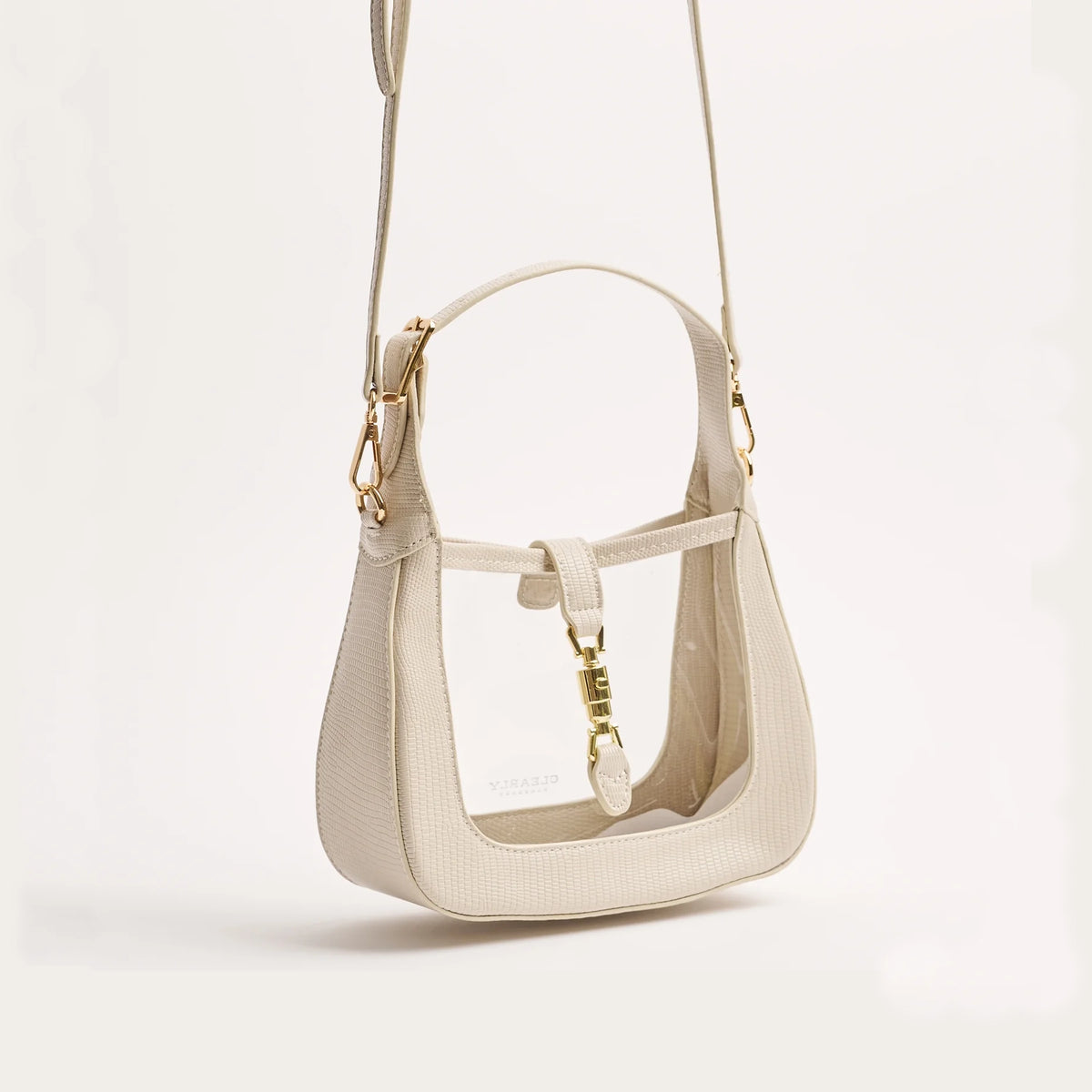 Clearly Handbags Paige Ivory & Gold Clear Crossbody Bag Stadium Approved