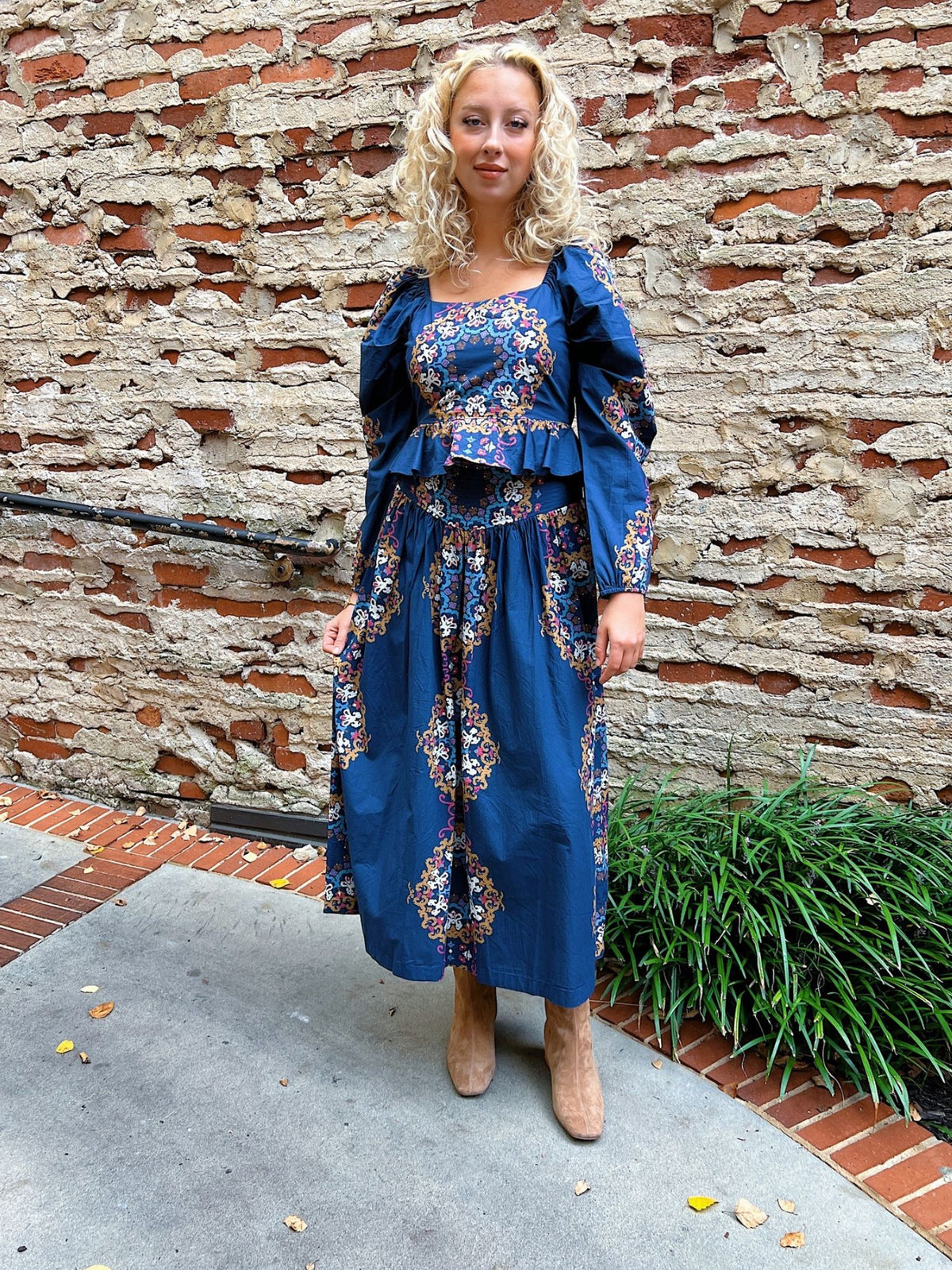 Cleobella Esmeralda Print Ankle Skirt in venezia blue 