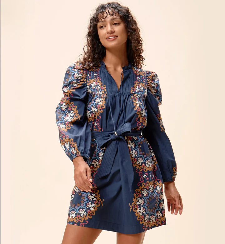 Cleobella Ivana Print Sash Mini Dress in venezia blue 