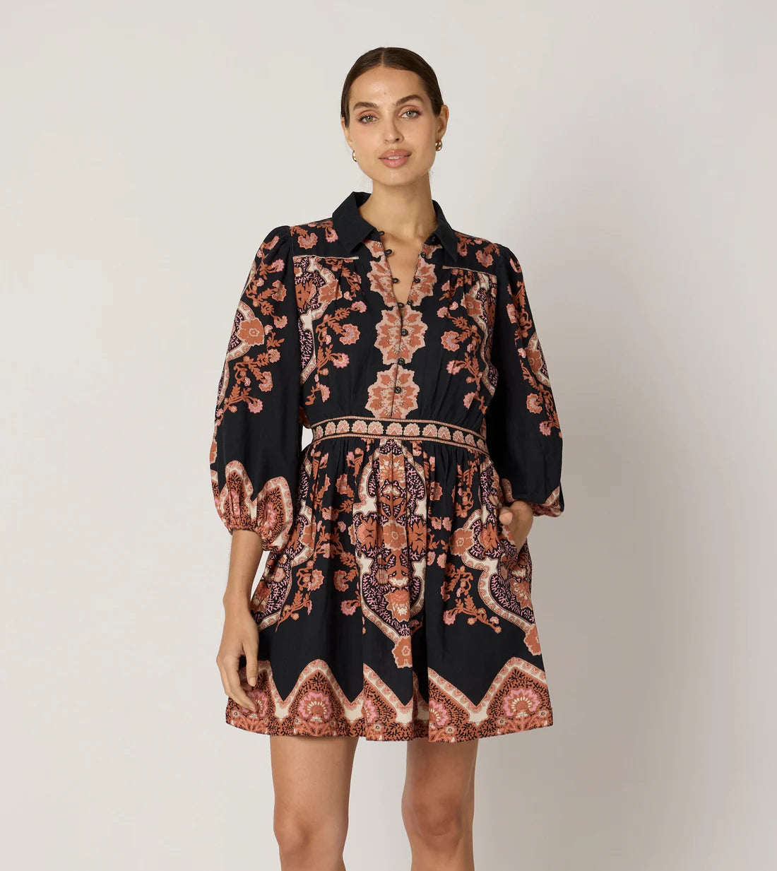 Cleobella Leigh Mini Dress in dark lagos-front