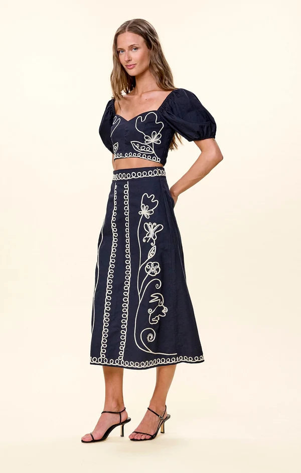 Cleobella Sorina Embroidery Midi Skirt black 