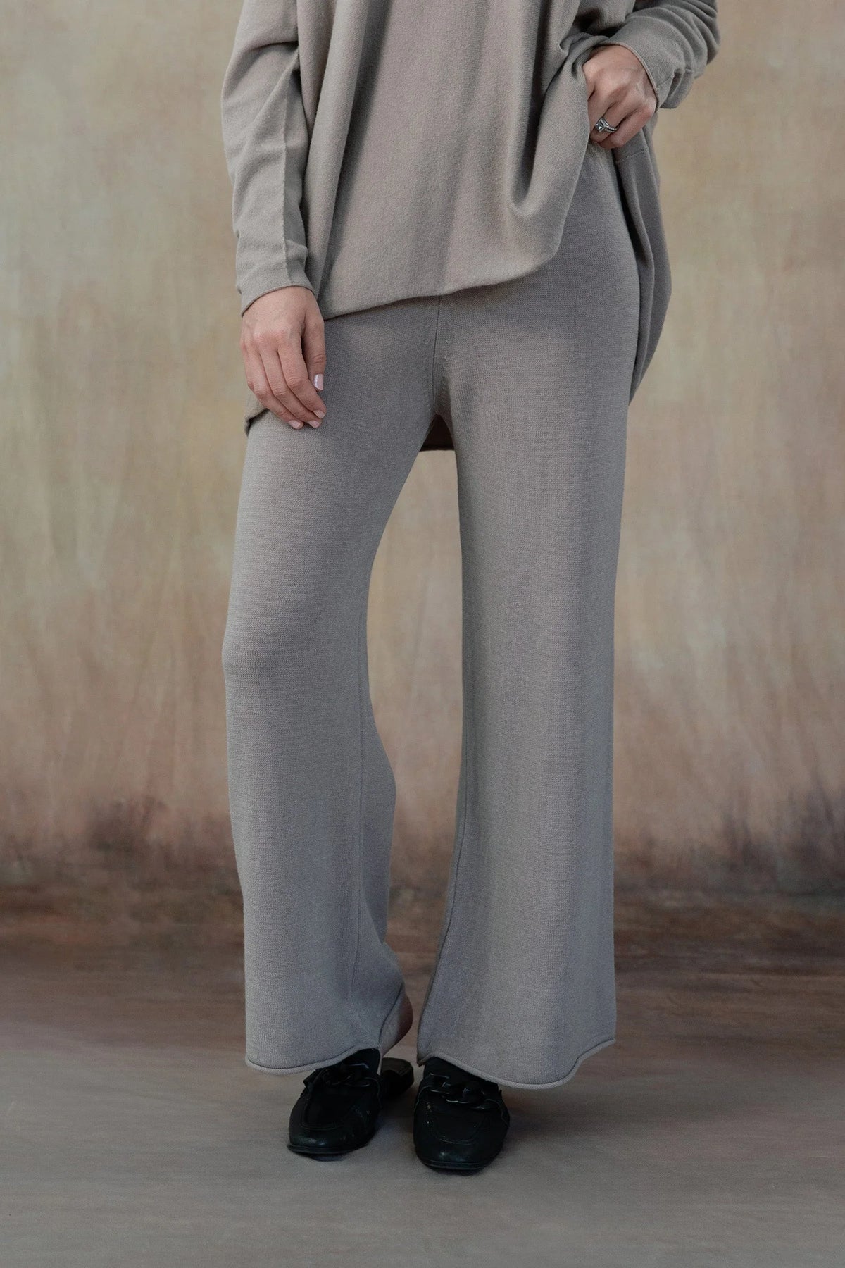 cobblestone cleo sweater pants in taupe-front