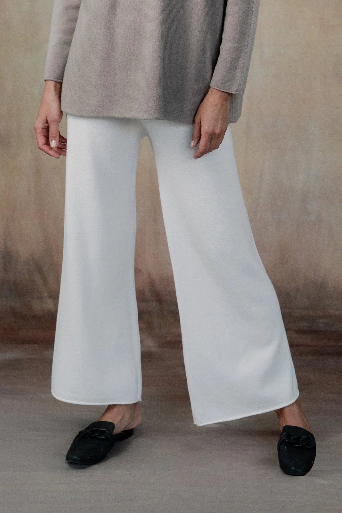 cobblestone cleo sweater pants in ivory-front