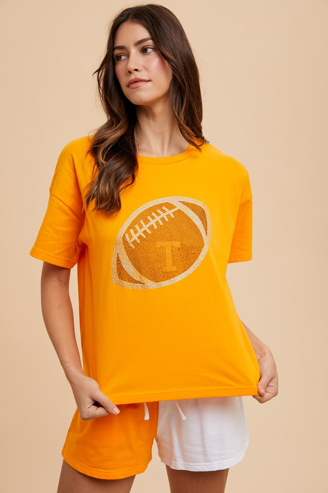 color block french terry shorts in tennessee orange and white-front