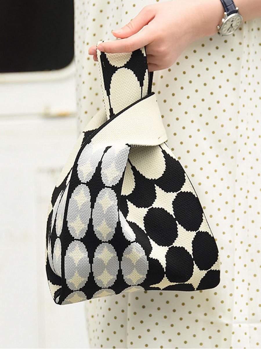 geometric print knit mini wristlet satchel tote bag