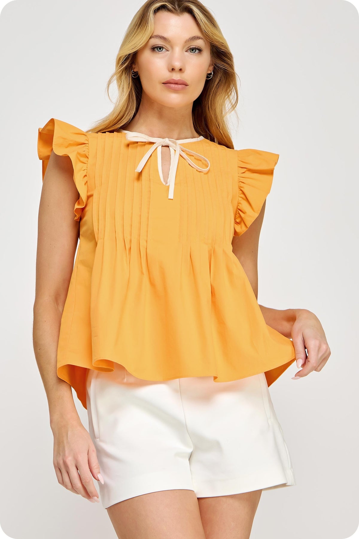 Orange Ruffle Tie Top