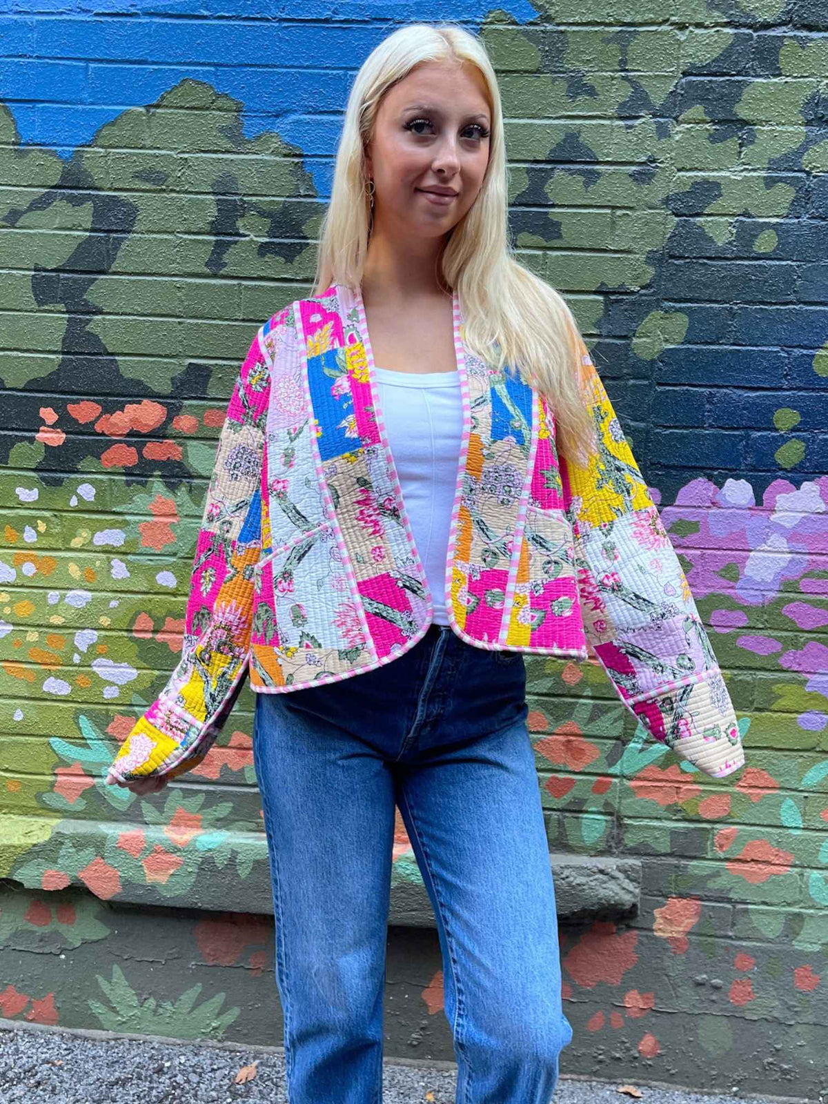 Contrast Trim Quilt Kimono Jacket