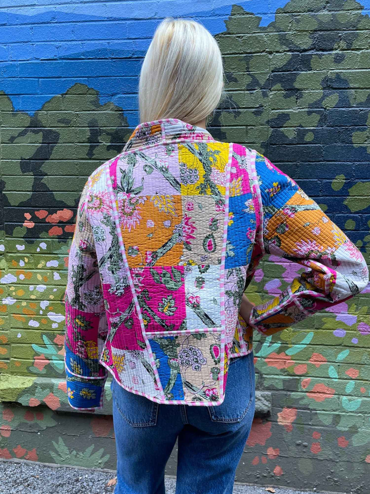 Contrast Trim Quilt Kimono Jacket