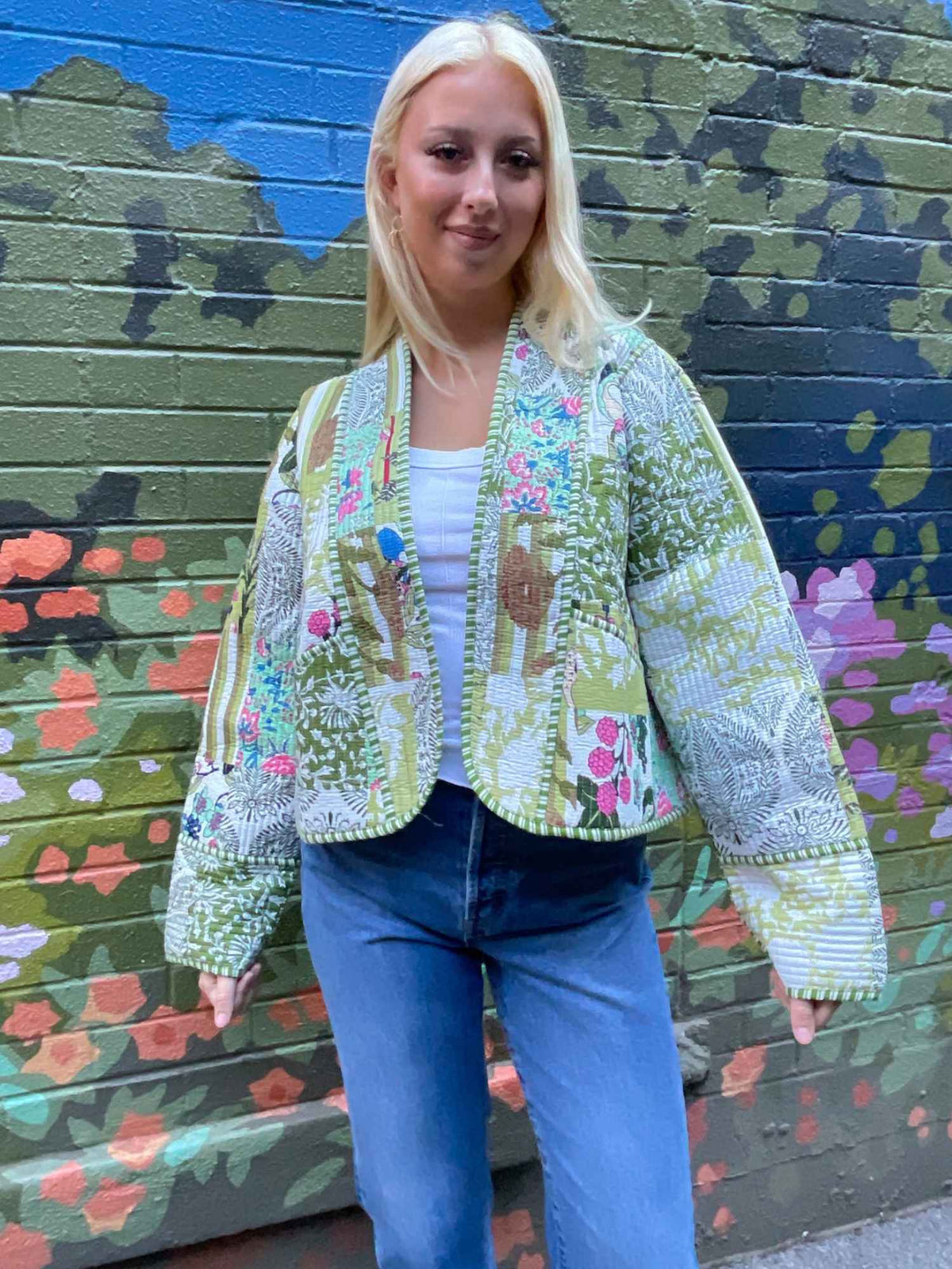 Contrast Trim Quilt Kimono Jacket