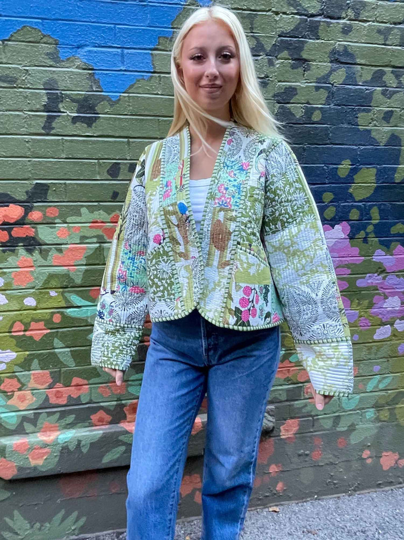 Contrast Trim Quilt Kimono Jacket