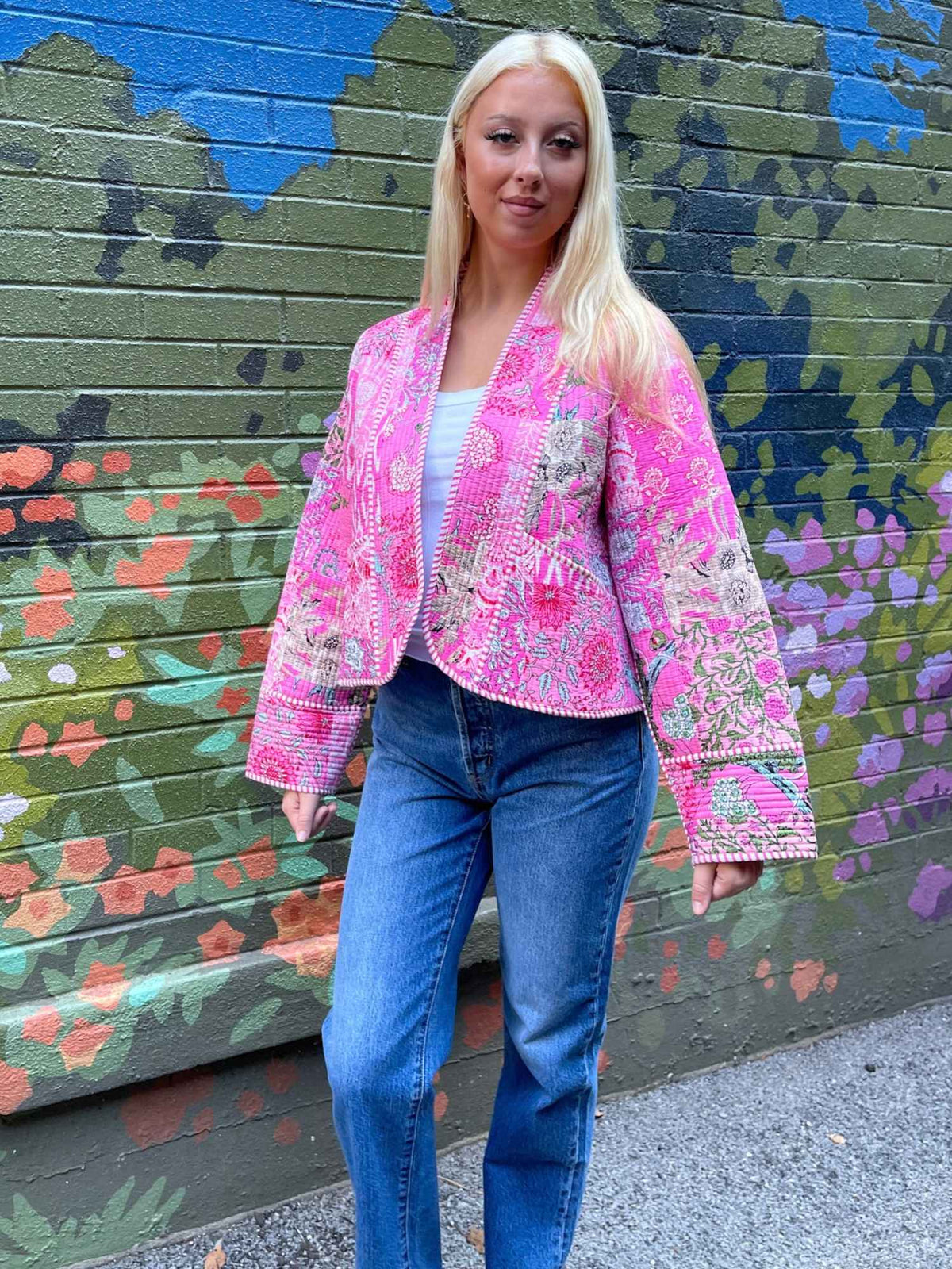 Contrast Trim Quilt Kimono Jacket