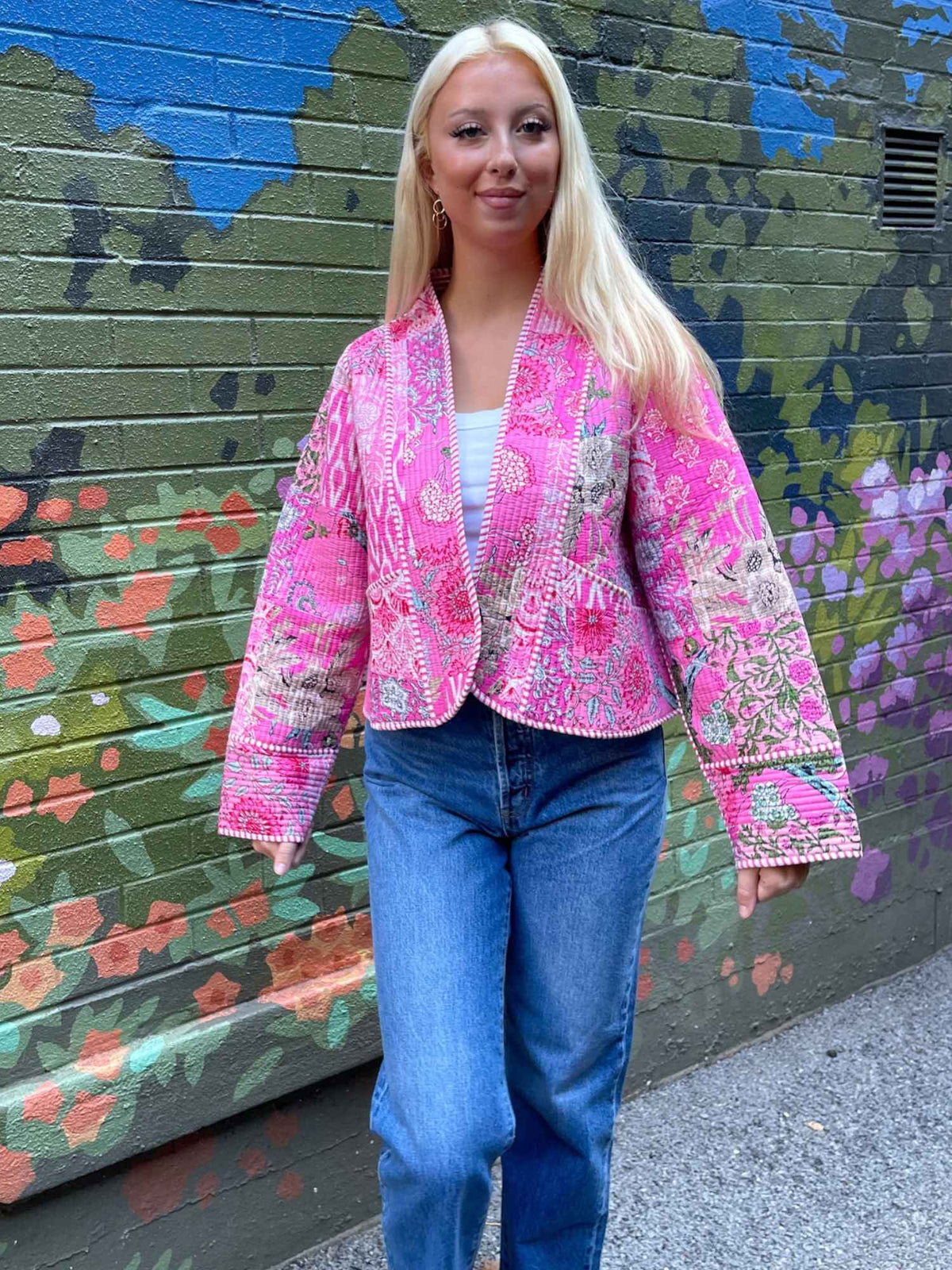 Contrast Trim Quilt Kimono Jacket